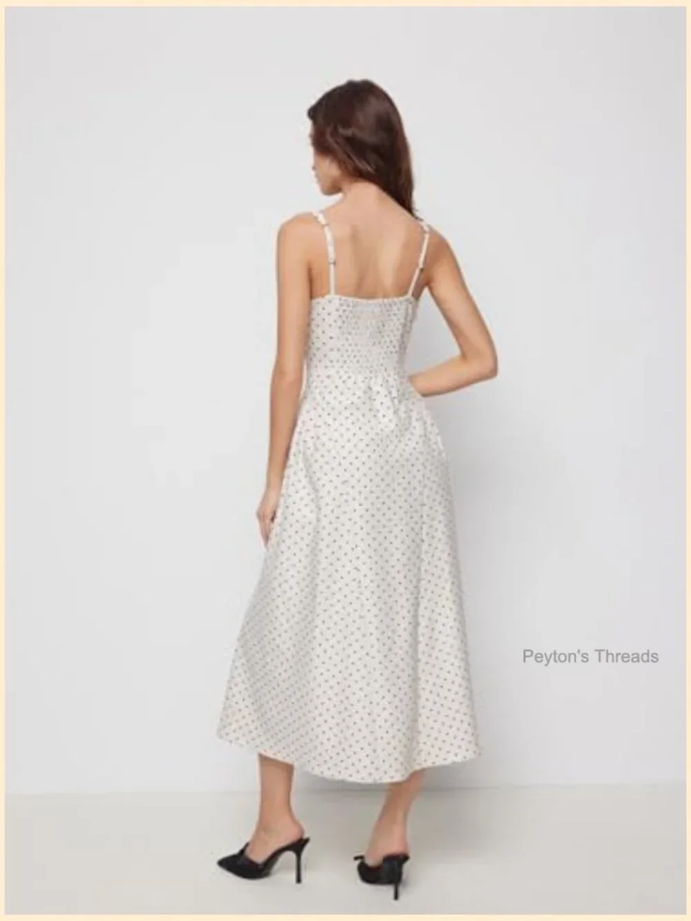 Polka Dot Midi A-Line Dress with Side Pockets Square Neck Sleeveless - Picture 3 of 7
